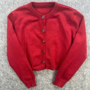 Dazy Red Cardigan Sweater Size M Embellished Buttons Cropped